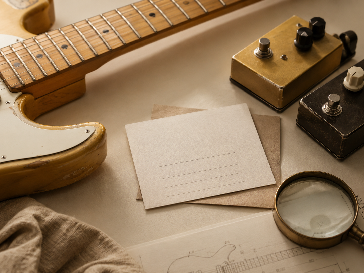 Alludio workspace verification scene with notes, guitar details, and documentation.